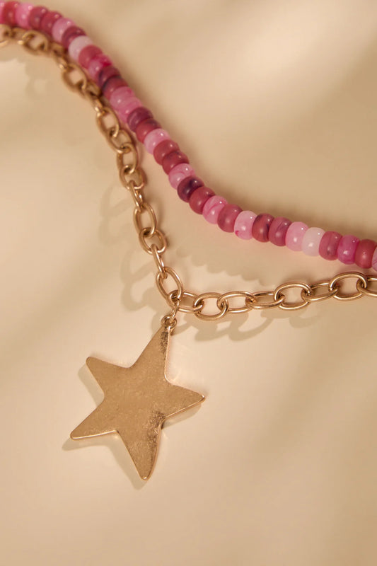 Beaded Hammered Star Statement Necklace