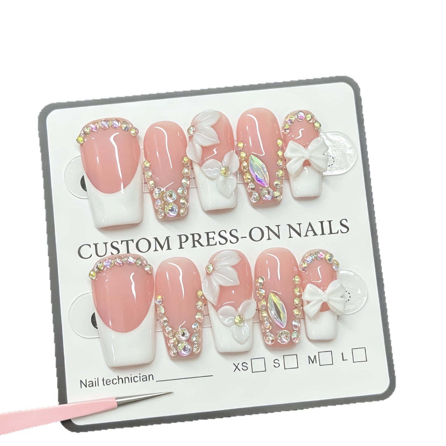 Bridal bow small flower cross-border handmade wearable nail art elegant and bright engraved French-style fake nails light therapy nails nail stickers