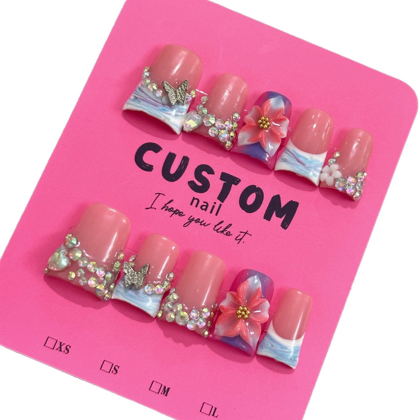 Duckbill-shaped three-dimensional engraved decoration for constructing pure handcrafted wearable armor. Press on nails.