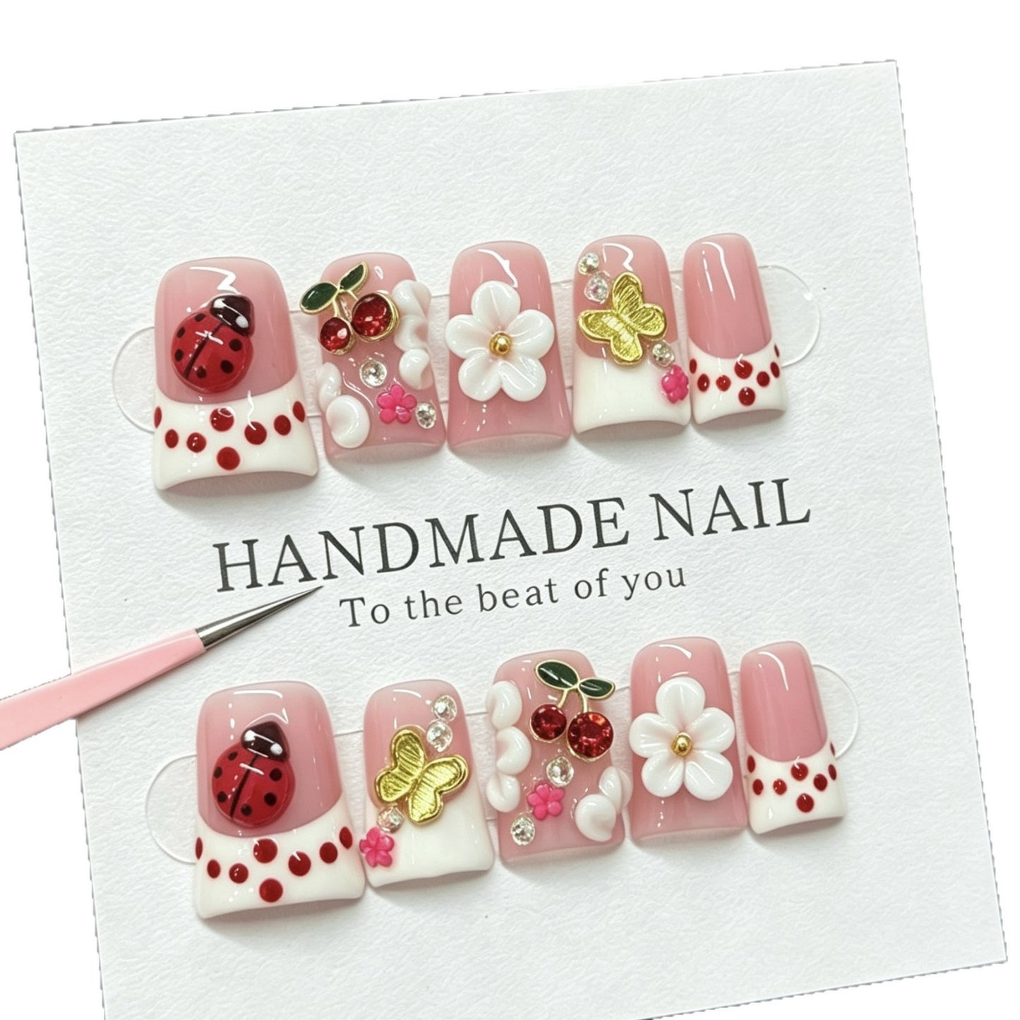 Butterfly-shaped butterfly cherry French cross-border best-selling nail cover short duckbill style manicure nail film wholesale fake nails nail stickers