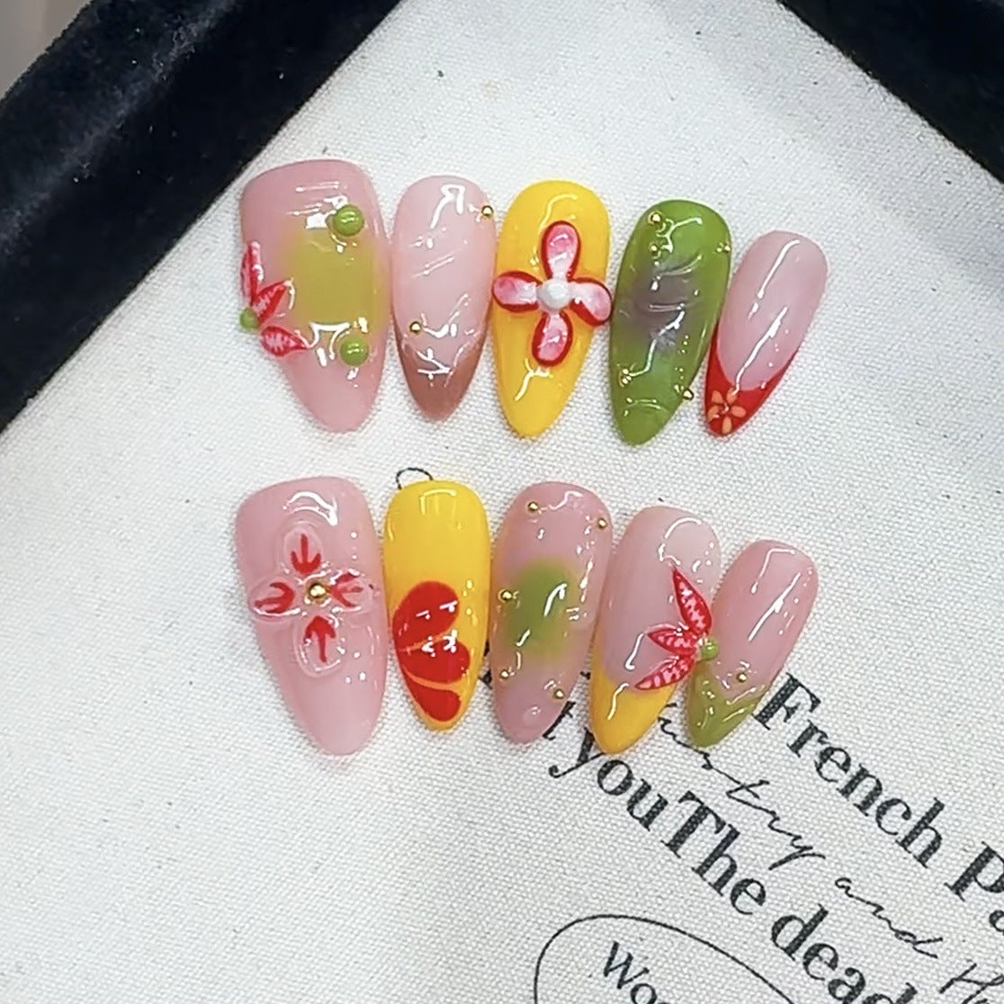 Handcrafted craftsmanship B445 French patterned European export almond-shaped nail covers with nail art stickers
