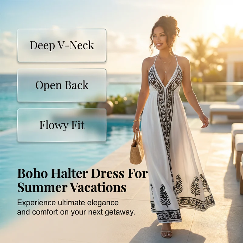 Bohemian Halter Neck Backless Maxi Dress