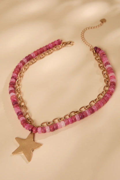Beaded Hammered Star Statement Necklace