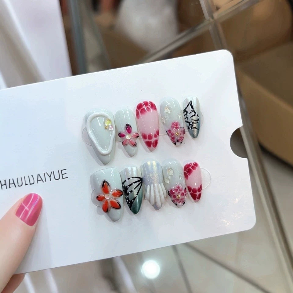 Purely handmade, re-used European and American style B313 elegant light green base three-dimensional flower ink wash butterfly shell