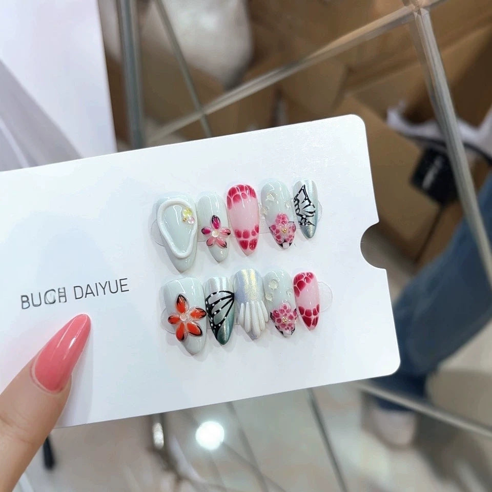 Purely handmade, re-used European and American style B313 elegant light green base three-dimensional flower ink wash butterfly shell