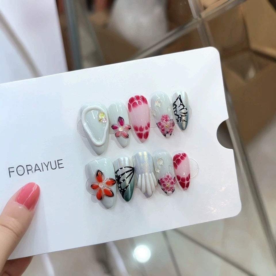 Purely handmade, re-used European and American style B313 elegant light green base three-dimensional flower ink wash butterfly shell