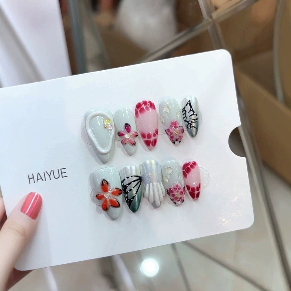 Purely handmade, re-used European and American style B313 elegant light green base three-dimensional flower ink wash butterfly shell