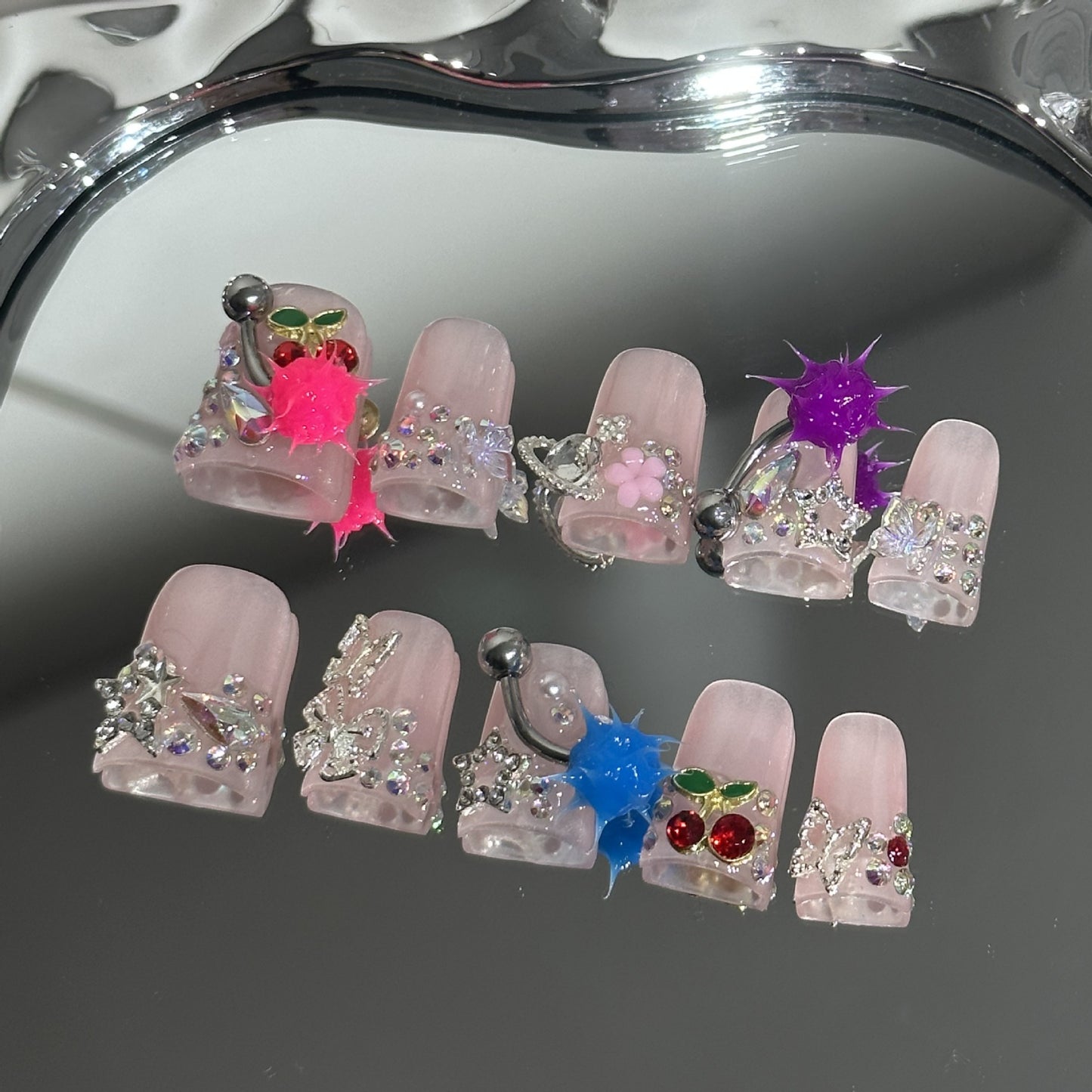 Sweet and cool style duckbill-shaped heavy-duty alloy [pink, purple, blue] belly stud hand-wrapped jewelry