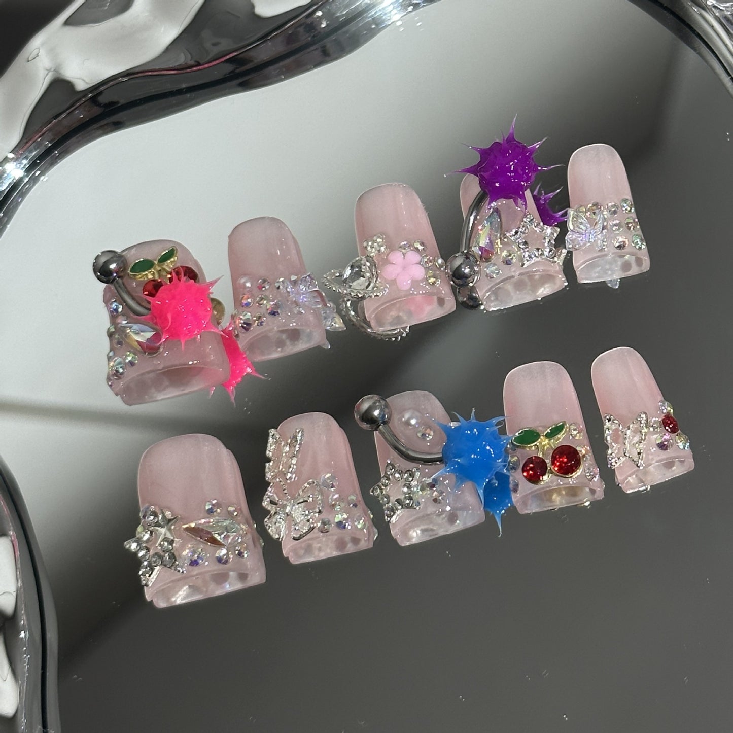Sweet and cool style duckbill-shaped heavy-duty alloy [pink, purple, blue] belly stud hand-wrapped jewelry