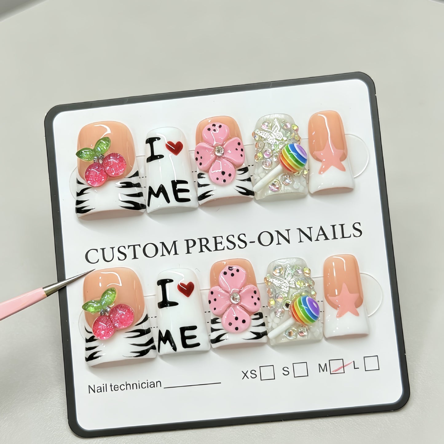 Cherry leopard print cross-border best-selling pure handmade wearable nail polish European new style fake nails engraved French wholesale nail stickers