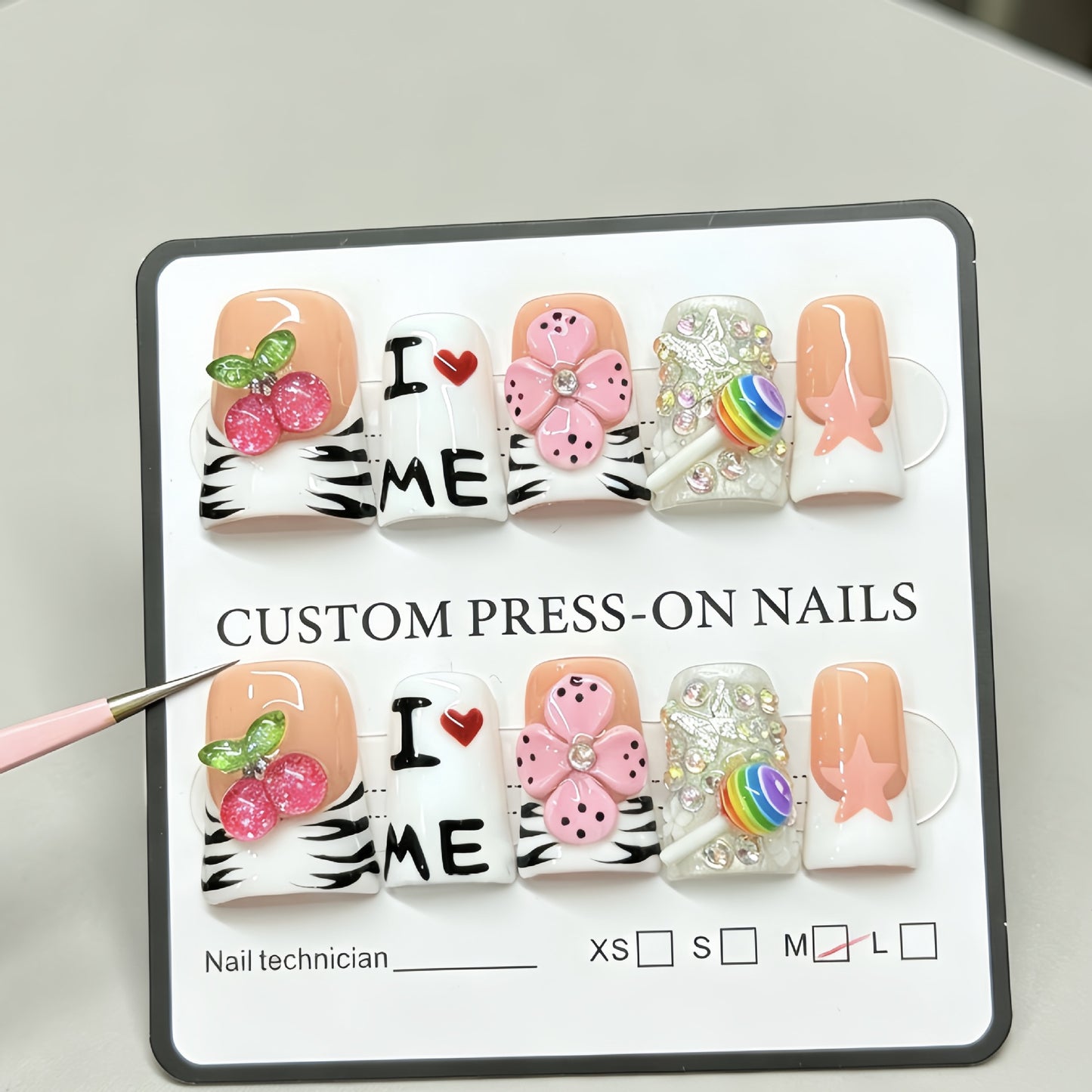 Cherry leopard print cross-border best-selling pure handmade wearable nail polish European new style fake nails engraved French wholesale nail stickers