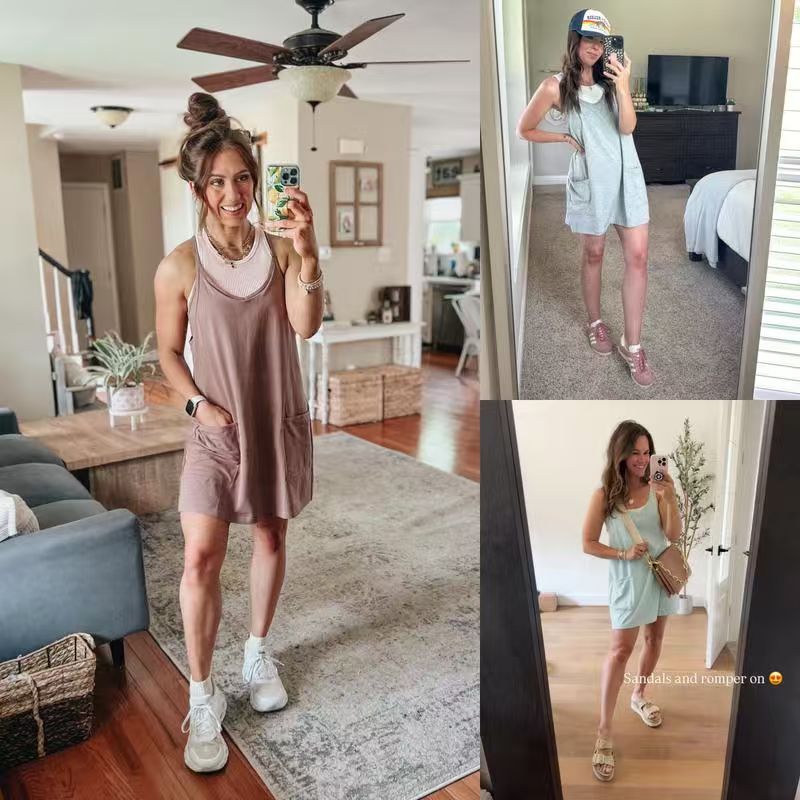 Women's Athletic Sleeveless Mini Dress with Built-in Shorts Summer V Neck Spaghetti Strap Short Spring Tennis Dress with Pockets
