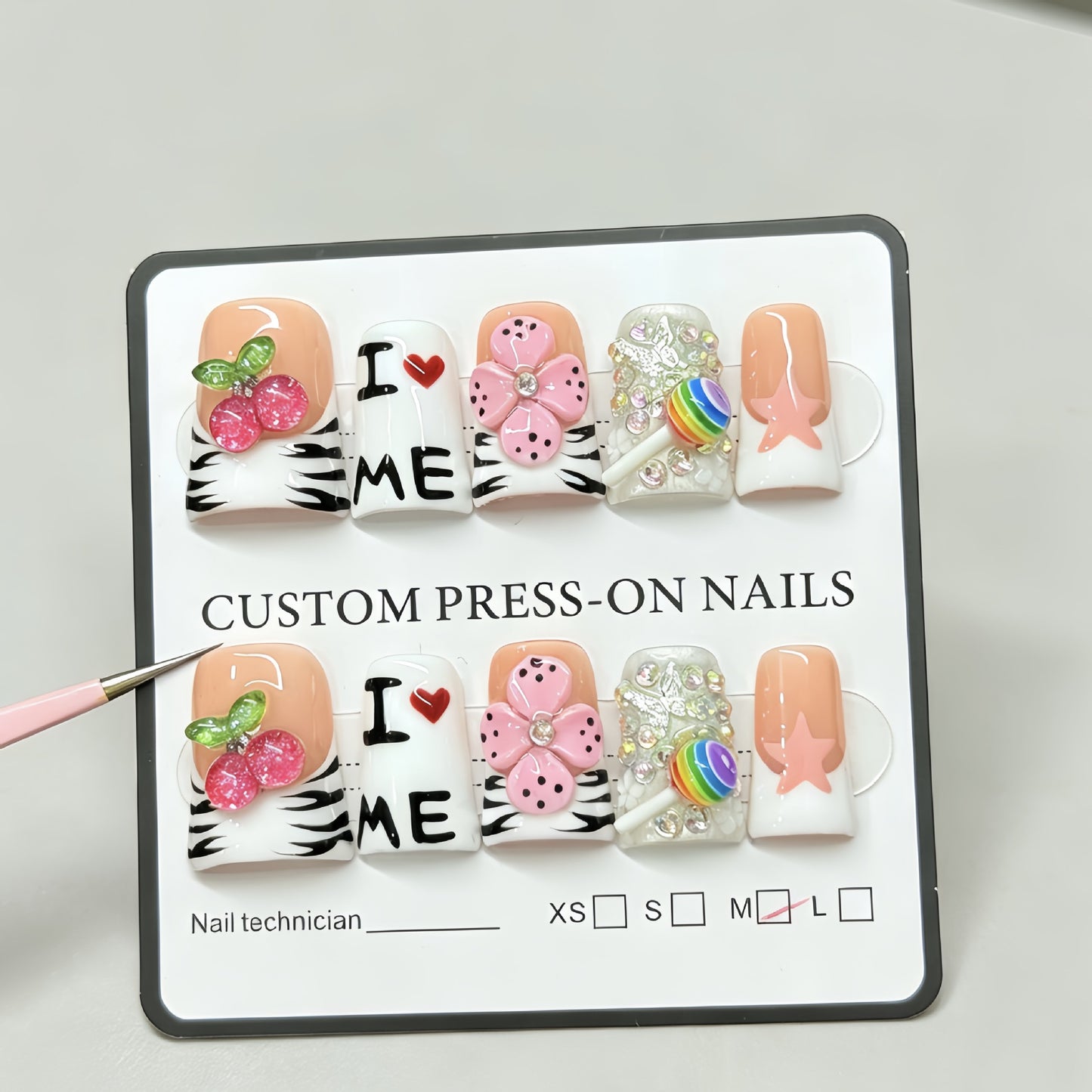 Cherry leopard print cross-border best-selling pure handmade wearable nail polish European new style fake nails engraved French wholesale nail stickers