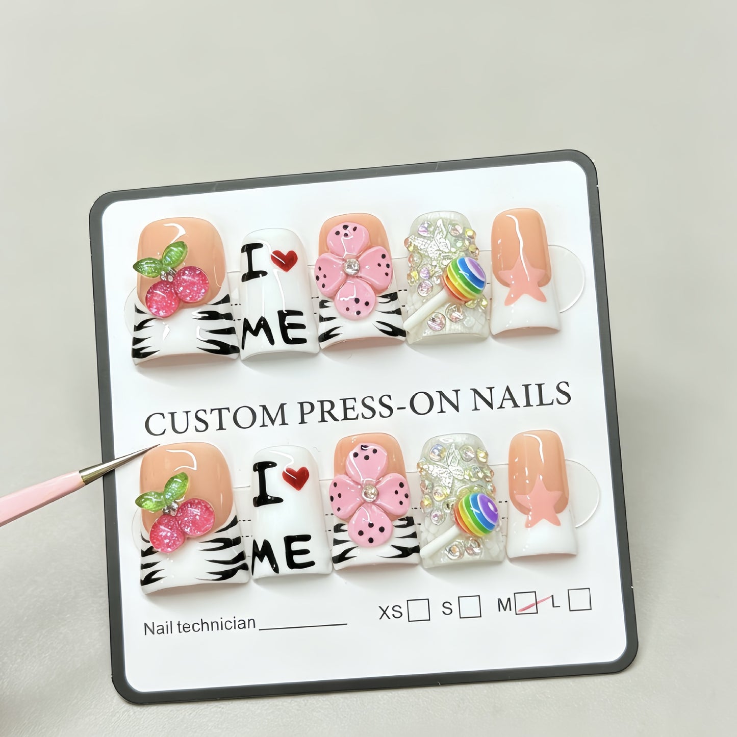 Cherry leopard print cross-border best-selling pure handmade wearable nail polish European new style fake nails engraved French wholesale nail stickers