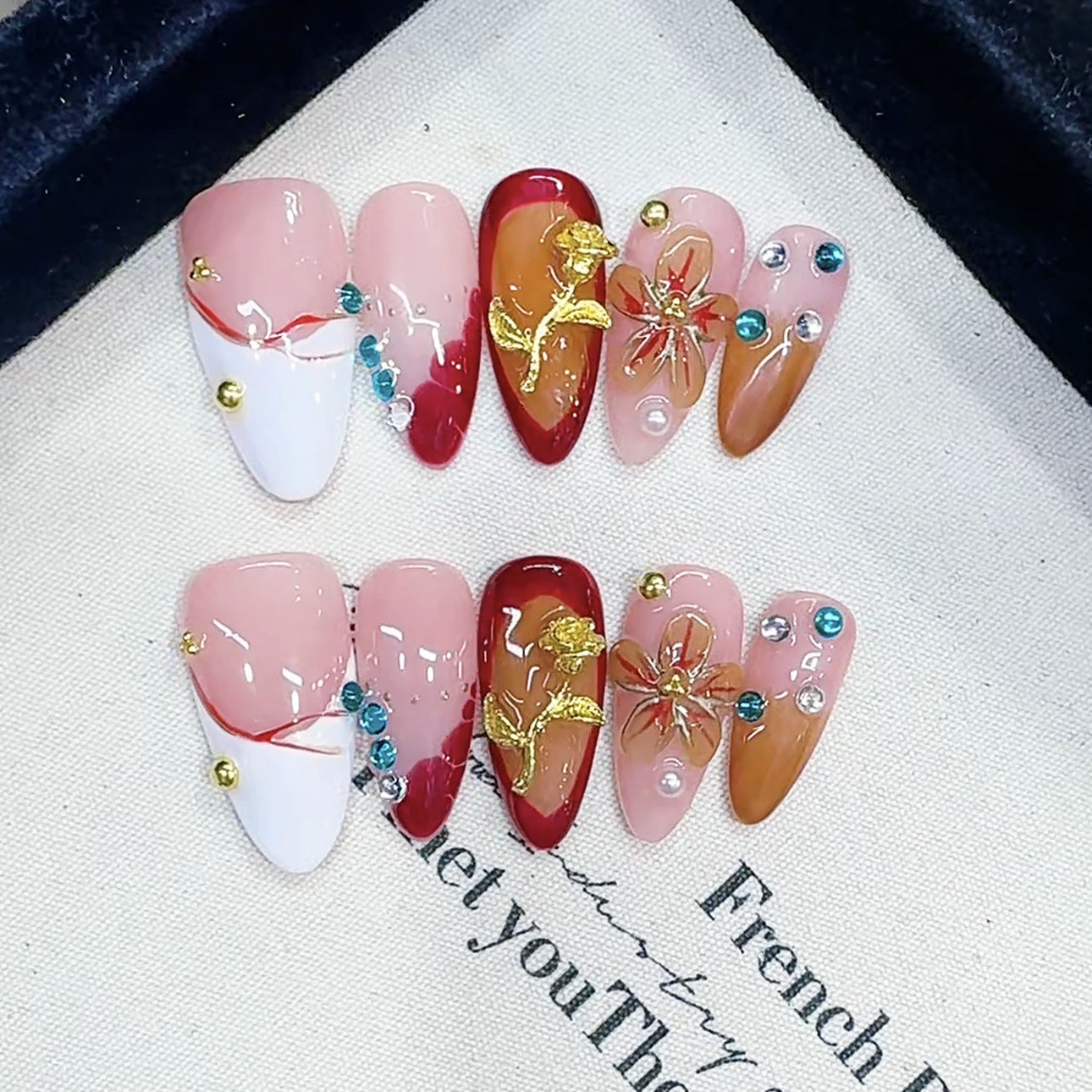 81-Handcrafted craftsmanship B449 Hand-painted decorative European export almond-shaped nail art accessories with nail art stickers