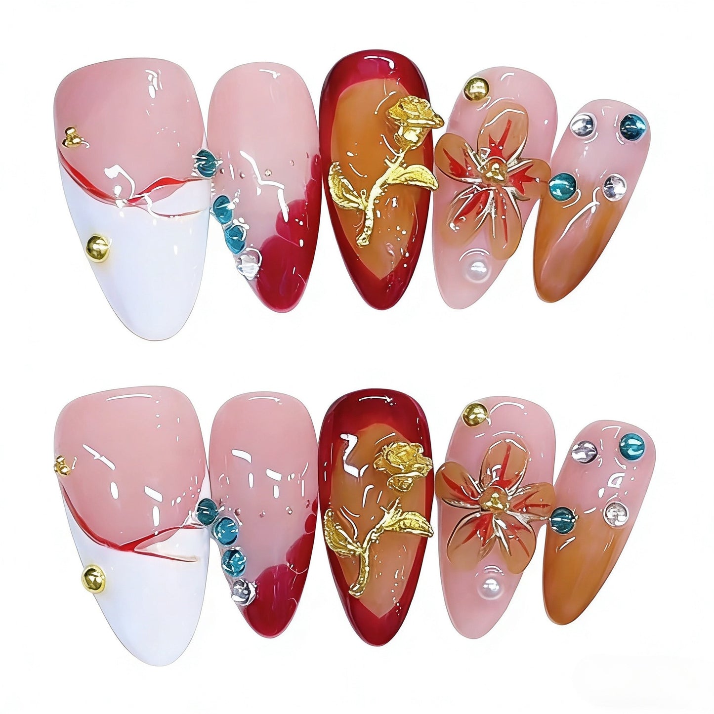 81-Handcrafted craftsmanship B449 Hand-painted decorative European export almond-shaped nail art accessories with nail art stickers