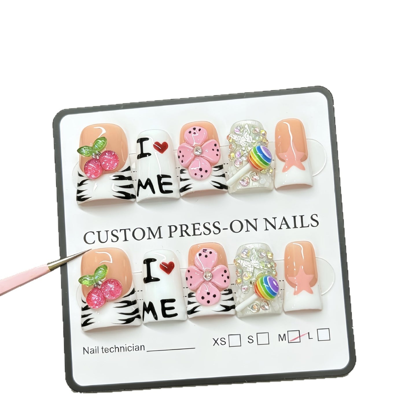 Cherry leopard print cross-border best-selling pure handmade wearable nail polish European new style fake nails engraved French wholesale nail stickers