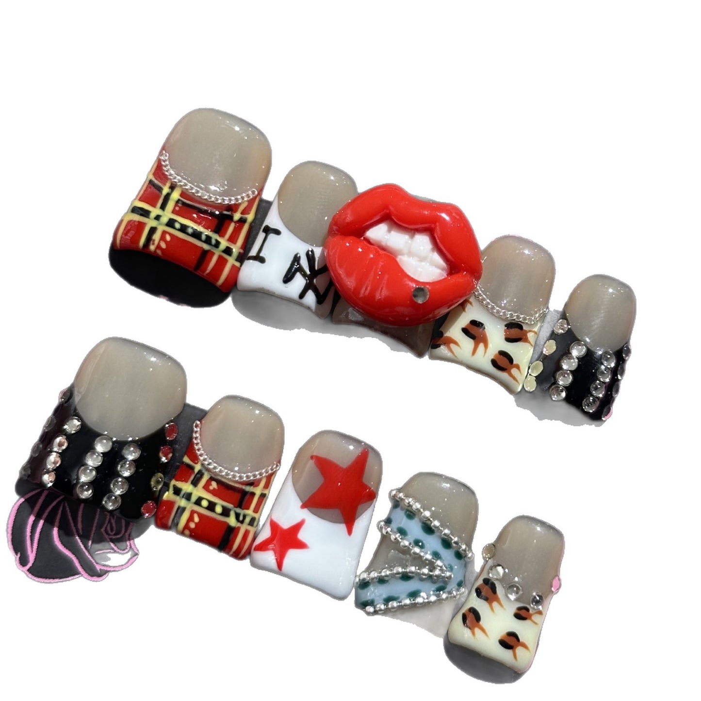 Sweet and cool style duckbill-shaped hand-painted graffiti lipsticks made by pure handcrafting and wearing nails