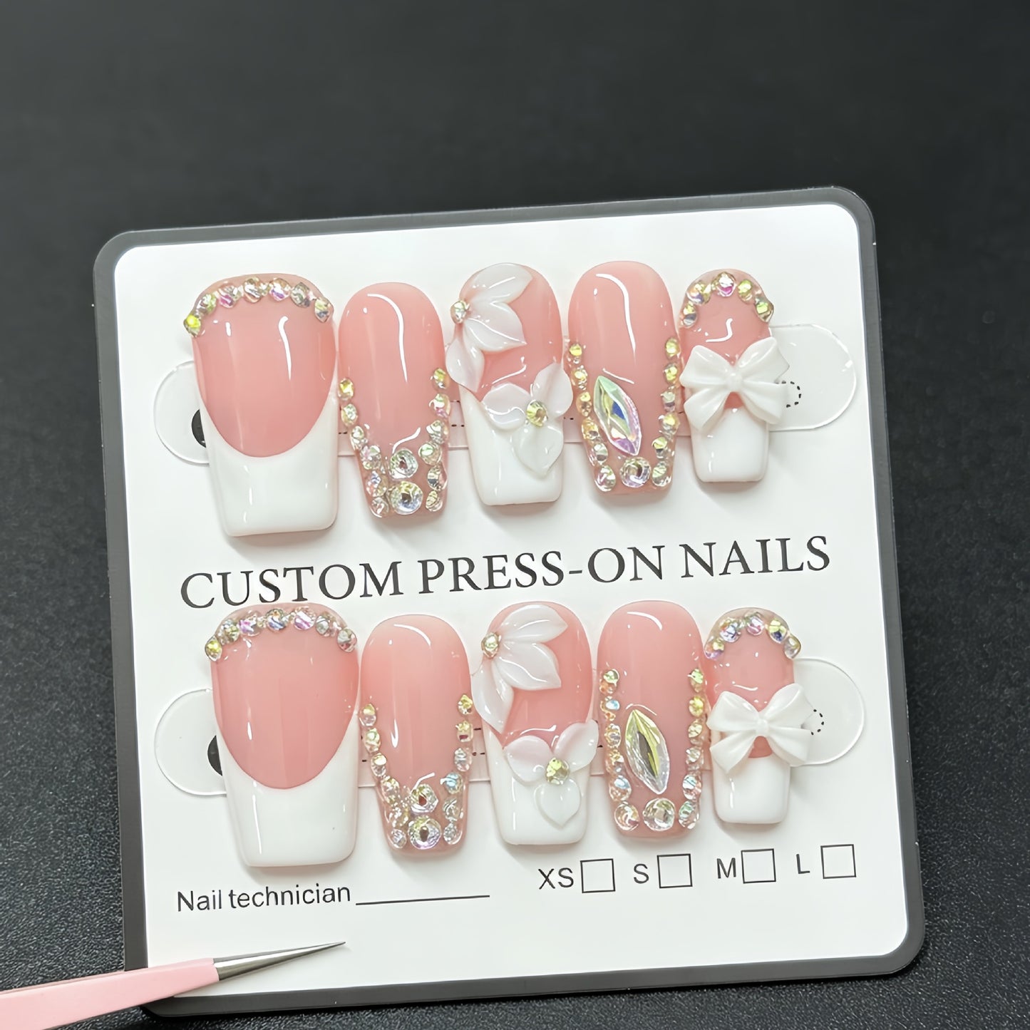 Bridal bow small flower cross-border handmade wearable nail art elegant and bright engraved French-style fake nails light therapy nails nail stickers