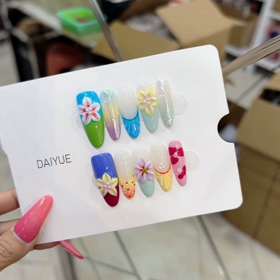 Purely handmade, this product is a recycled version of the European-style B296 summer multi-color, bold-patterned three-dimensional hand-painted egg flower heart design.