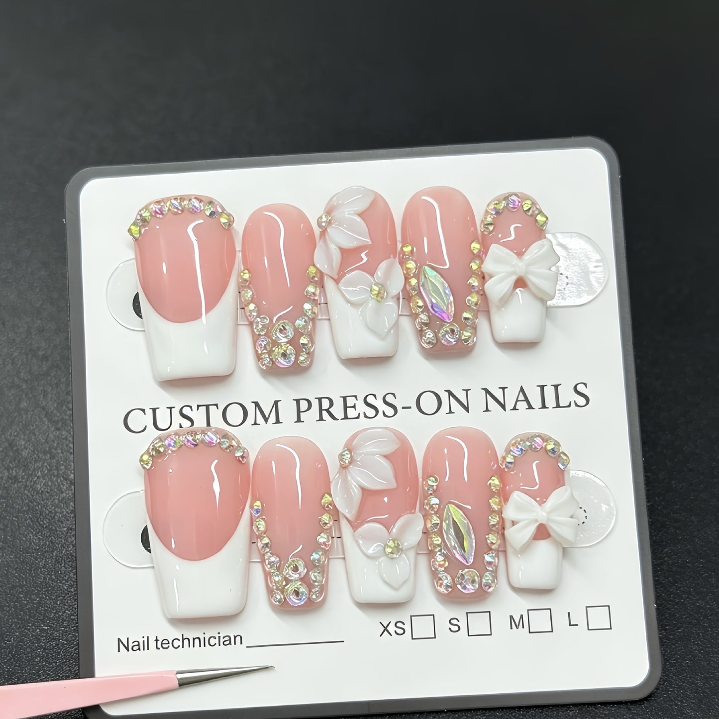 Bridal bow small flower cross-border handmade wearable nail art elegant and bright engraved French-style fake nails light therapy nails nail stickers