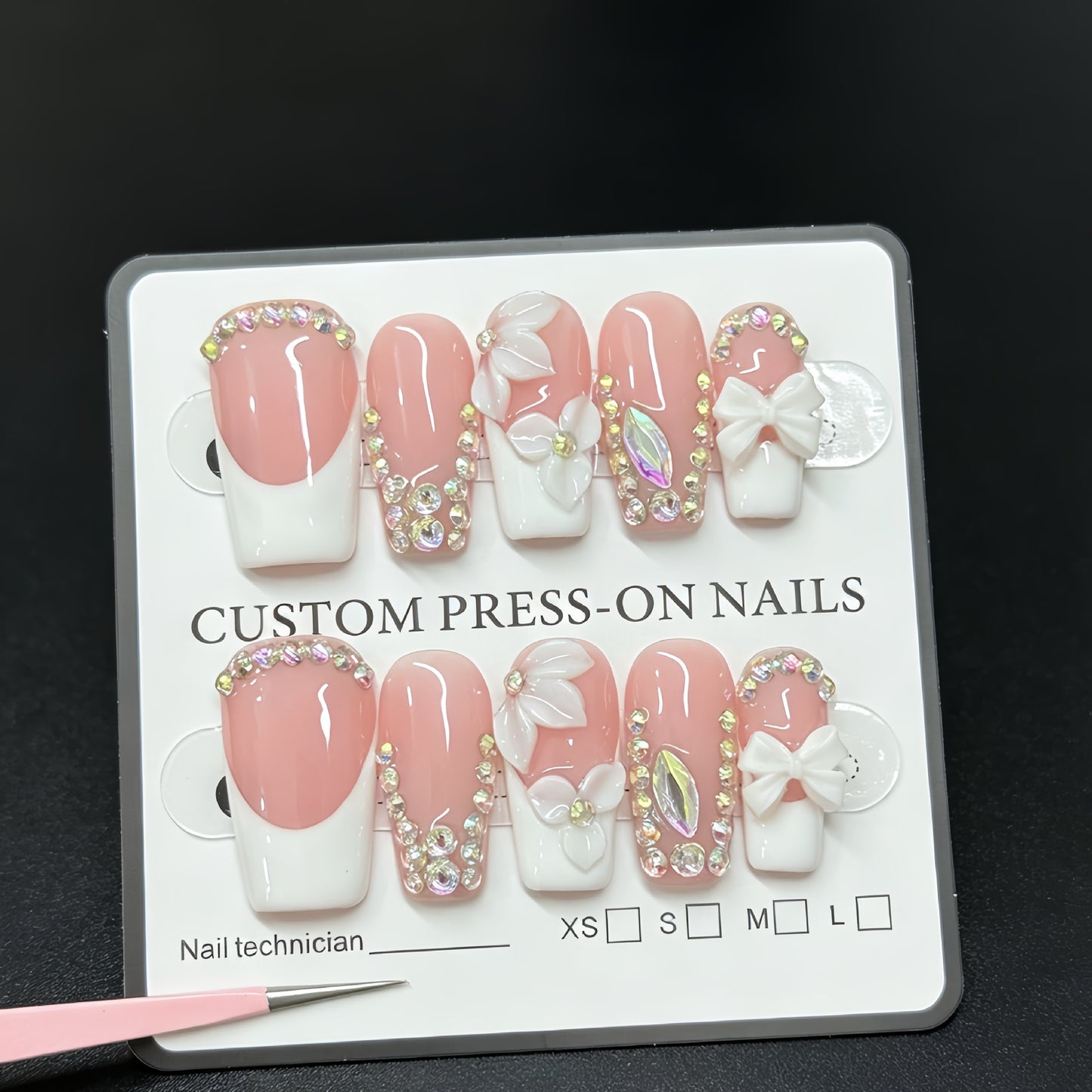 Bridal bow small flower cross-border handmade wearable nail art elegant and bright engraved French-style fake nails light therapy nails nail stickers