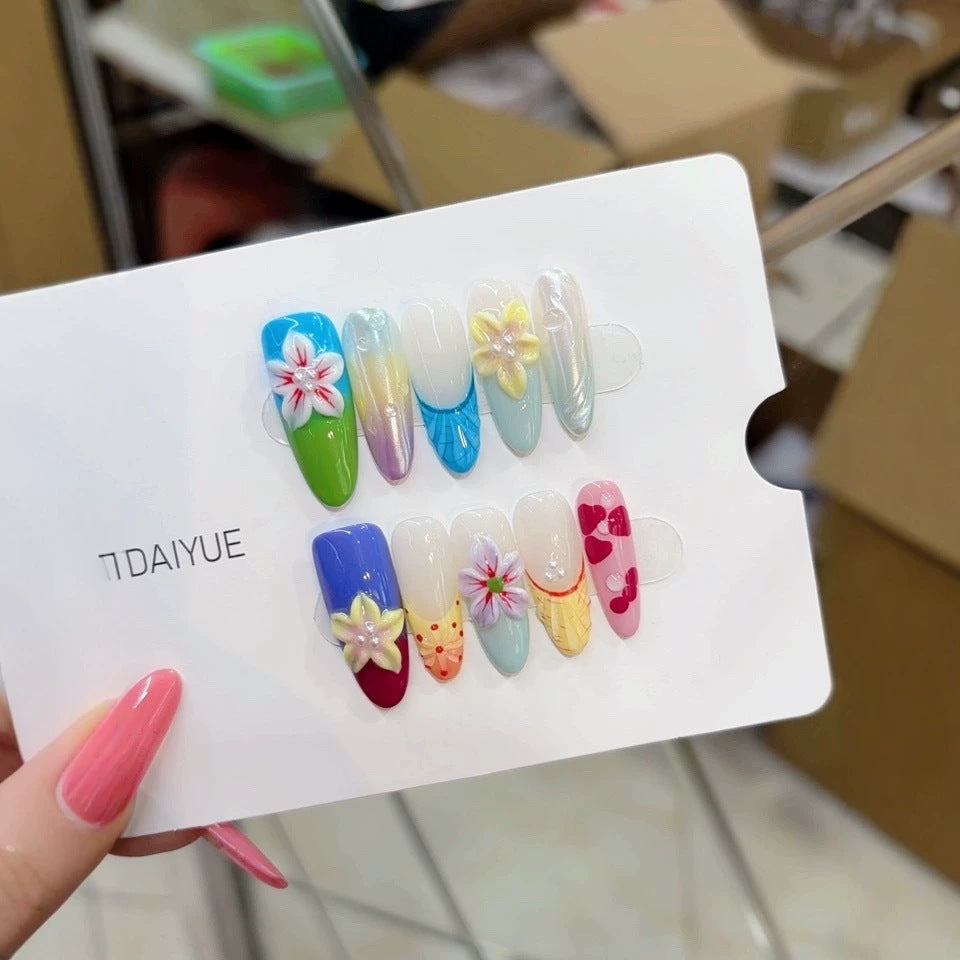 Purely handmade, this product is a recycled version of the European-style B296 summer multi-color, bold-patterned three-dimensional hand-painted egg flower heart design.