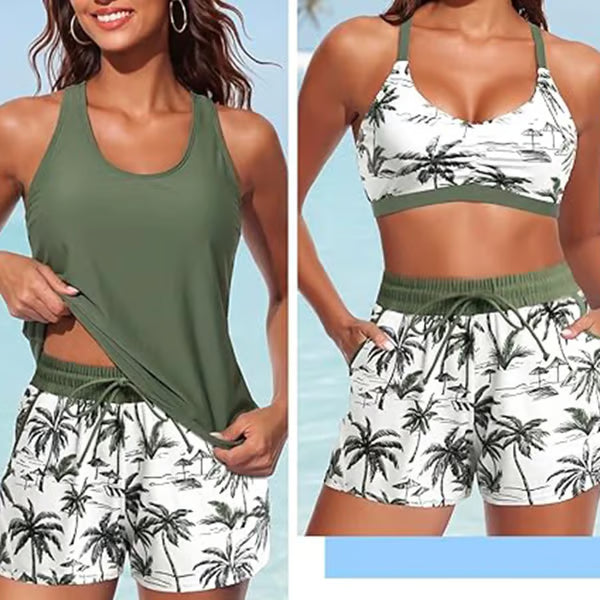 🔥2026 Hot Sale✨⚡ 50K+ SOLD! 🎁Women's 3-Piece Swimsuit Tankini Set with Shorts