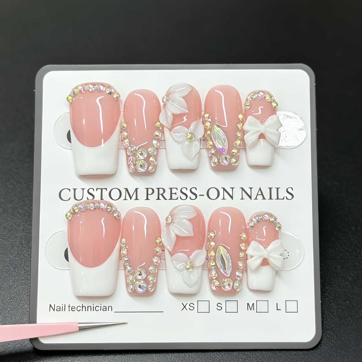 Bridal bow small flower cross-border handmade wearable nail art elegant and bright engraved French-style fake nails light therapy nails nail stickers