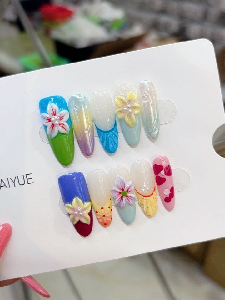 Purely handmade, this product is a recycled version of the European-style B296 summer multi-color, bold-patterned three-dimensional hand-painted egg flower heart design.