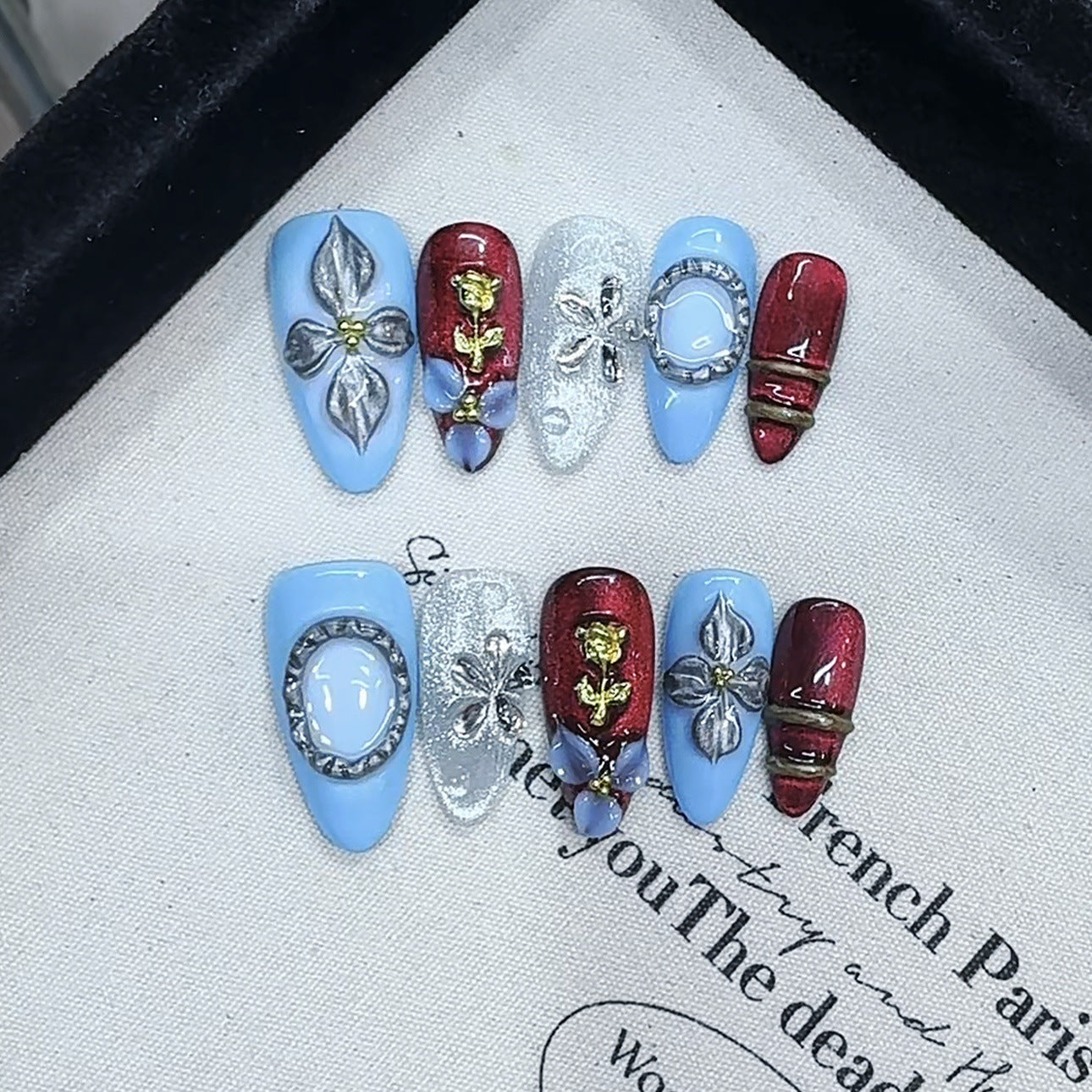 Handcrafted craftsmanship B455 French patterned European export almond-shaped nail covers with nail art stickers
