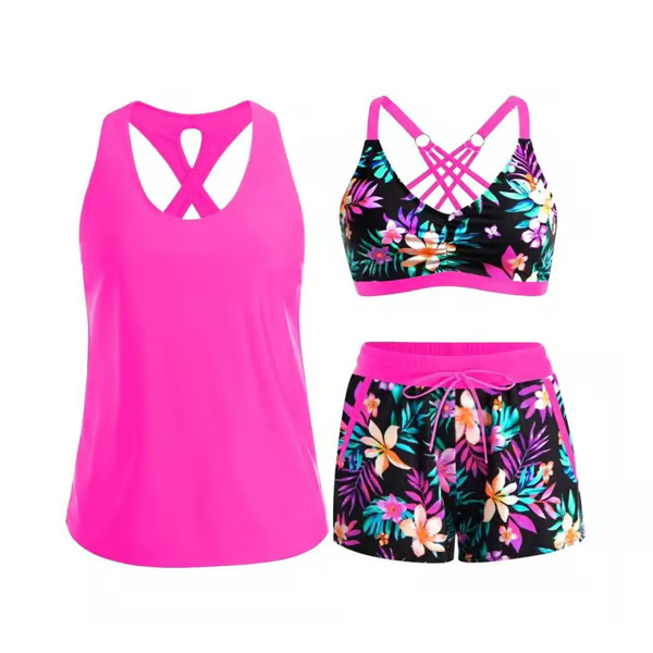🔥2026 Hot Sale✨⚡ 50K+ SOLD! 🎁Women's 3-Piece Swimsuit Tankini Set with Shorts