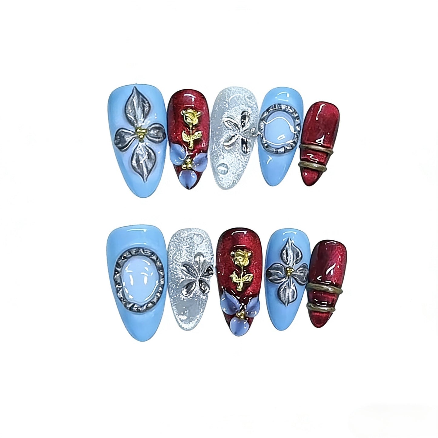 Handcrafted craftsmanship B455 French patterned European export almond-shaped nail covers with nail art stickers