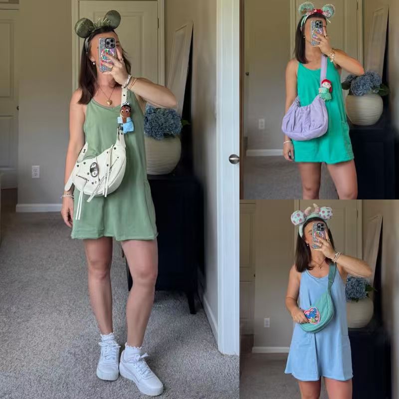 Women's Athletic Sleeveless Mini Dress with Built-in Shorts Summer V Neck Spaghetti Strap Short Spring Tennis Dress with Pockets