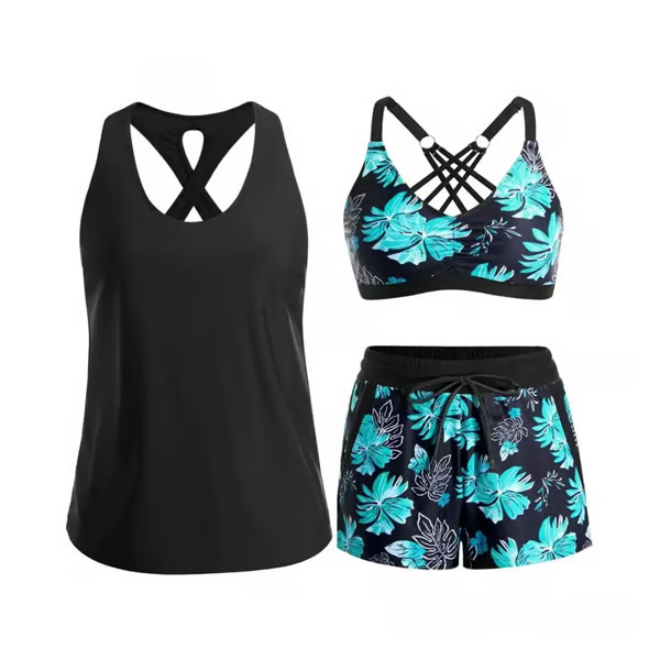 🔥2026 Hot Sale✨⚡ 50K+ SOLD! 🎁Women's 3-Piece Swimsuit Tankini Set with Shorts