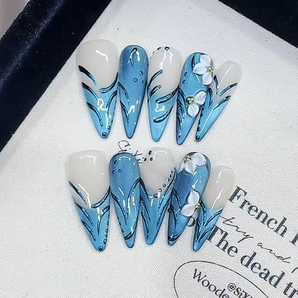 Handcrafted molding technique B423 French decorative pattern European export almond-shaped nail art accessories nail art stickers