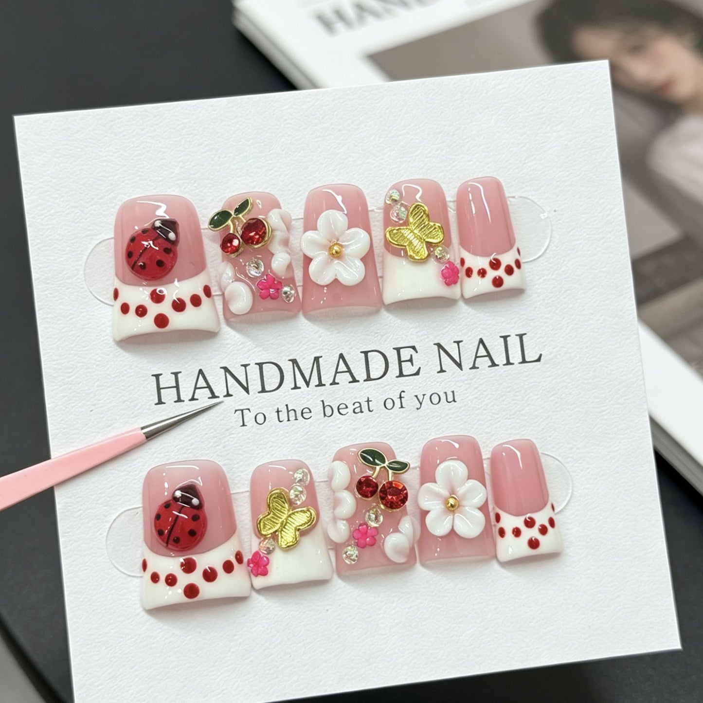 Butterfly-shaped butterfly cherry French cross-border best-selling nail cover short duckbill style manicure nail film wholesale fake nails nail stickers