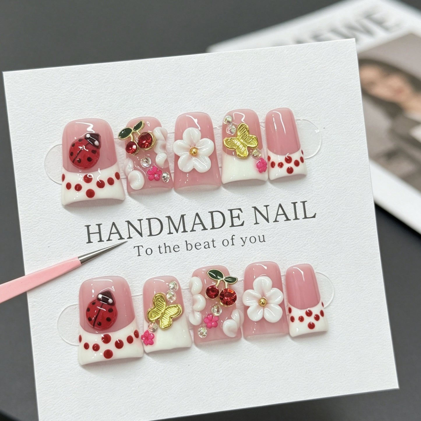 Butterfly-shaped butterfly cherry French cross-border best-selling nail cover short duckbill style manicure nail film wholesale fake nails nail stickers