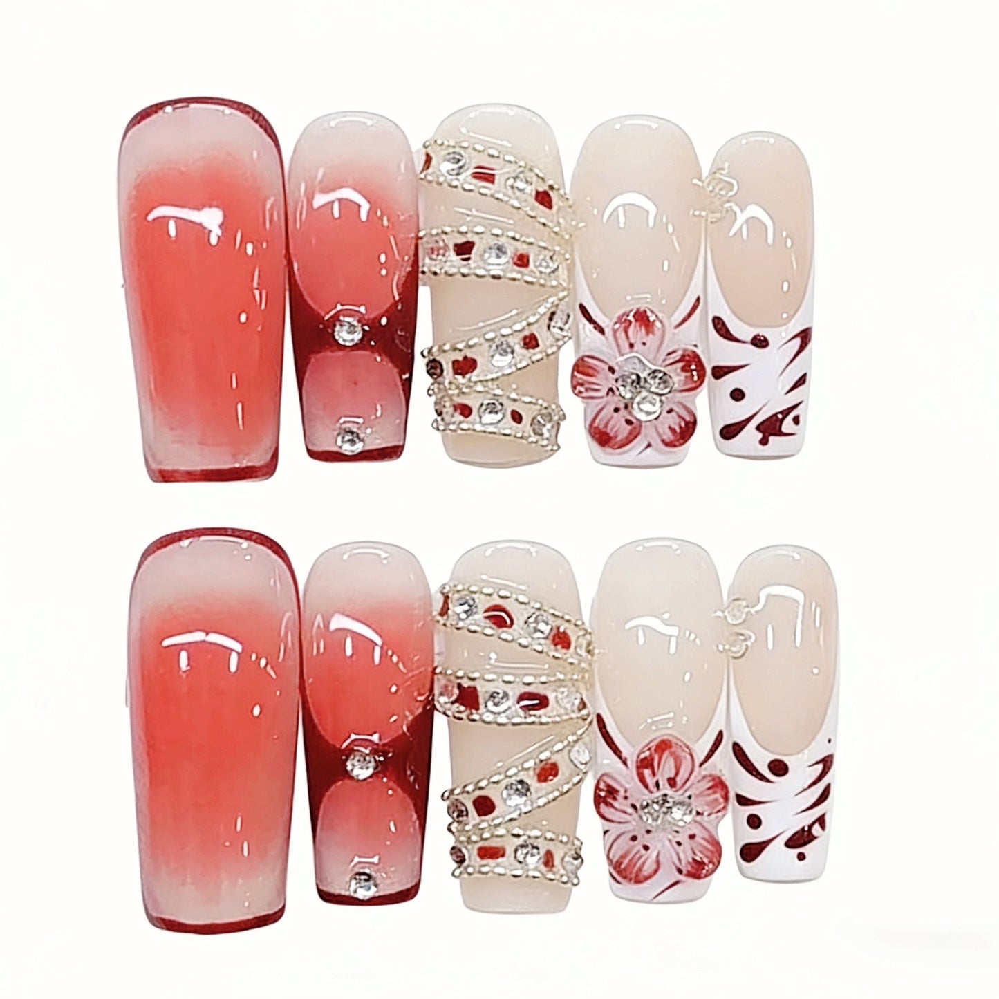 Purely handmade European-style hand-painted decorative French rectangular fashion nail cover B465 - Enhances your complexion and is a beautiful nail sticker.