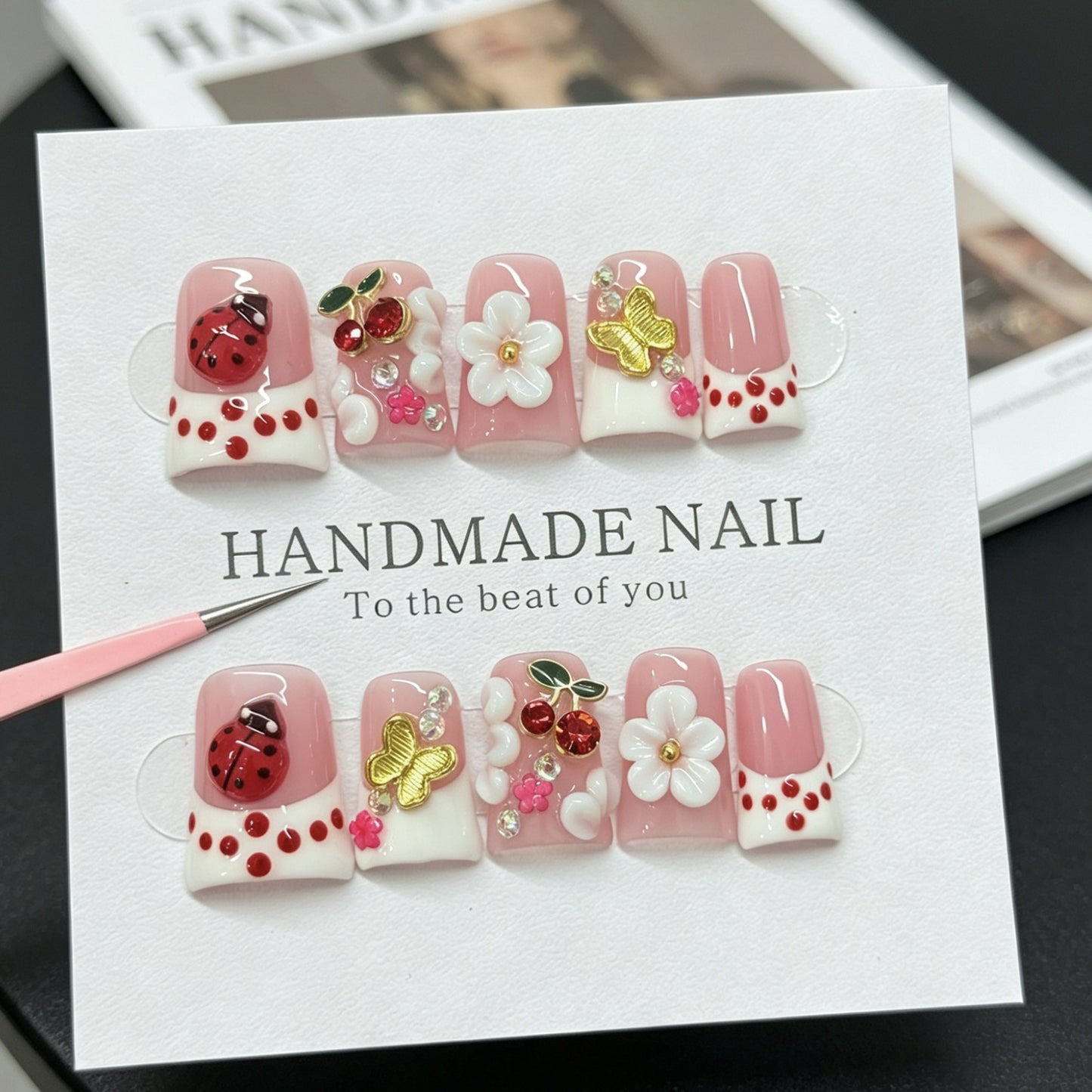 Butterfly-shaped butterfly cherry French cross-border best-selling nail cover short duckbill style manicure nail film wholesale fake nails nail stickers