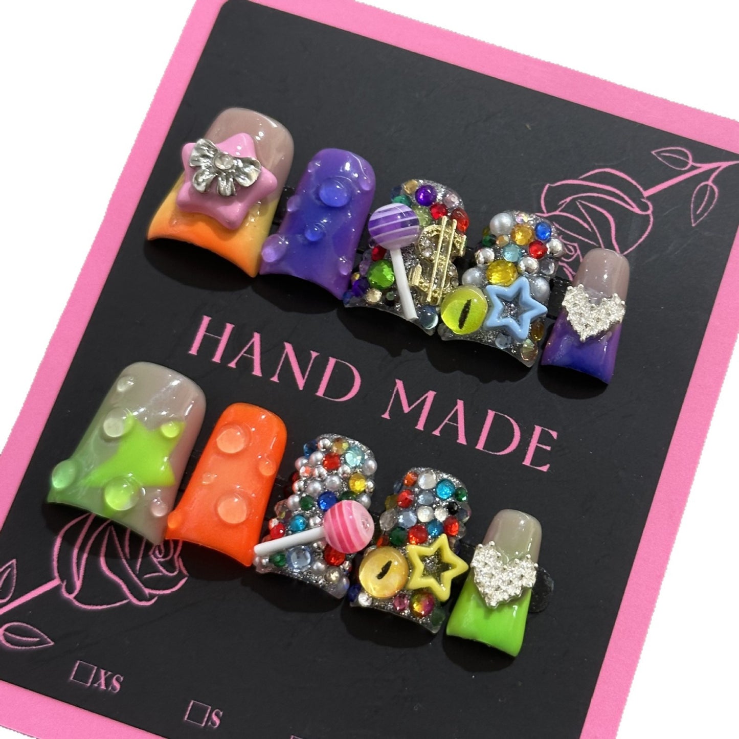 Sweet and cool style duckbill-shaped seven-color star-shaped heart-shaped lollipop with hand-painted pure handmade nail polish