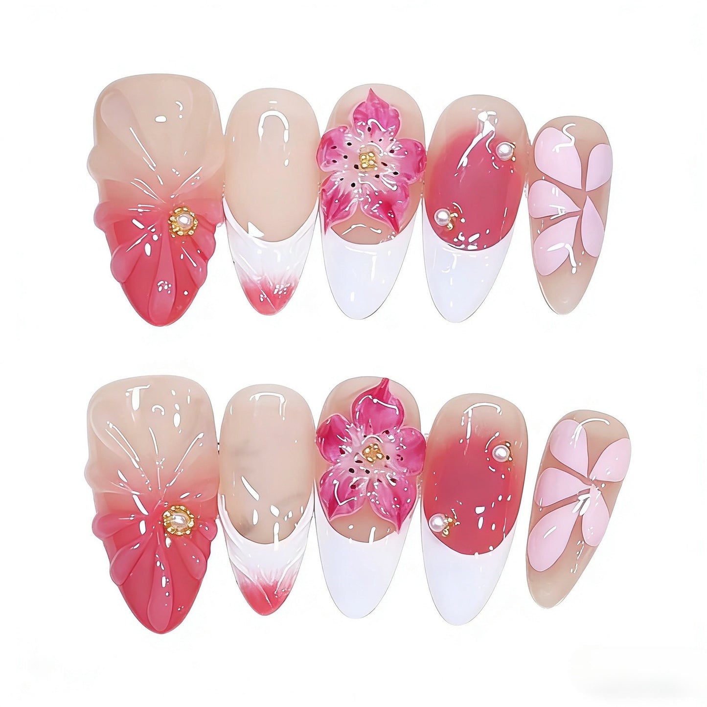Handcrafted craftsmanship B408 French patterned European export almond-shaped nail covers with nail art stickers