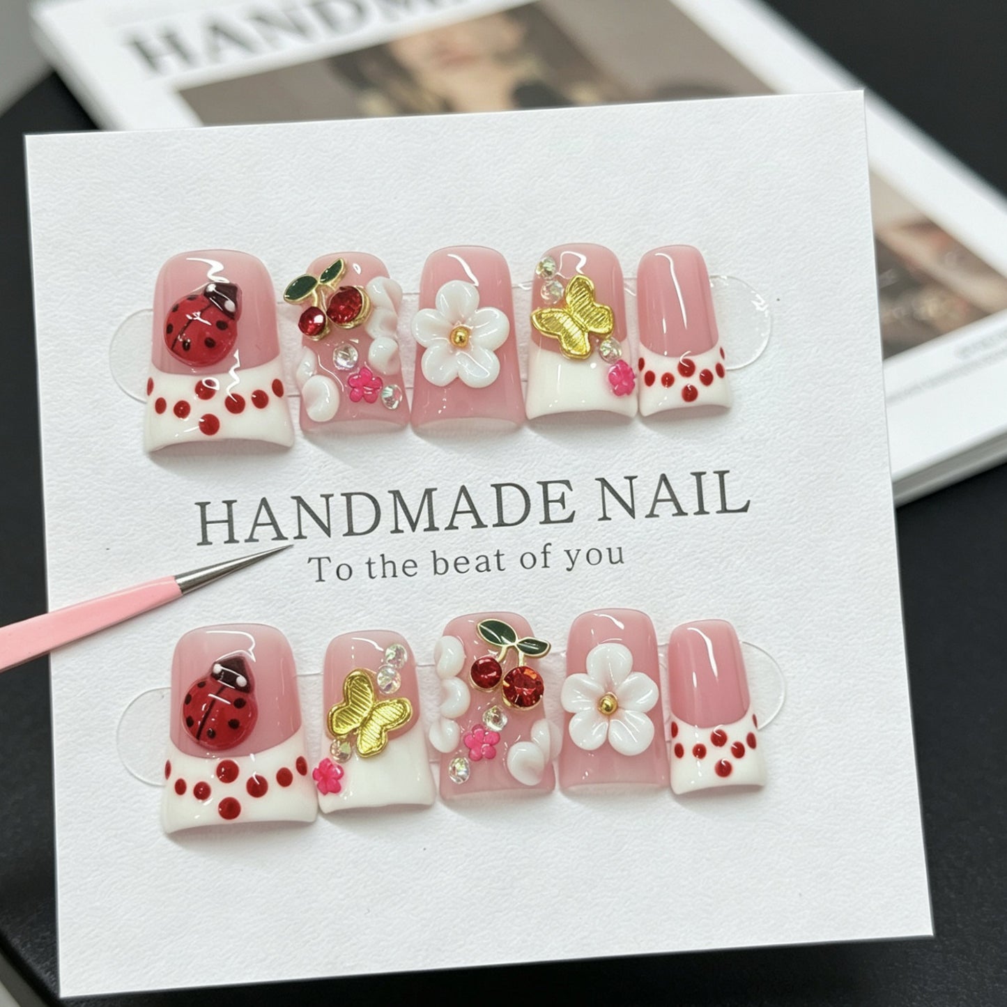Butterfly-shaped butterfly cherry French cross-border best-selling nail cover short duckbill style manicure nail film wholesale fake nails nail stickers