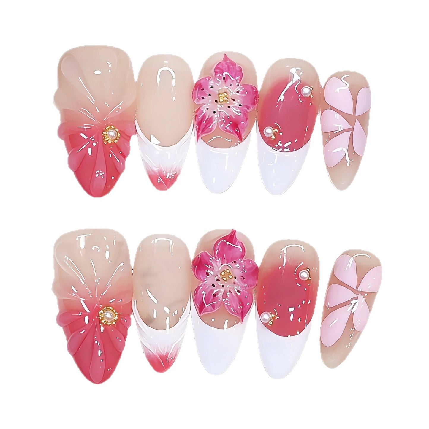 Handcrafted craftsmanship B408 French patterned European export almond-shaped nail covers with nail art stickers