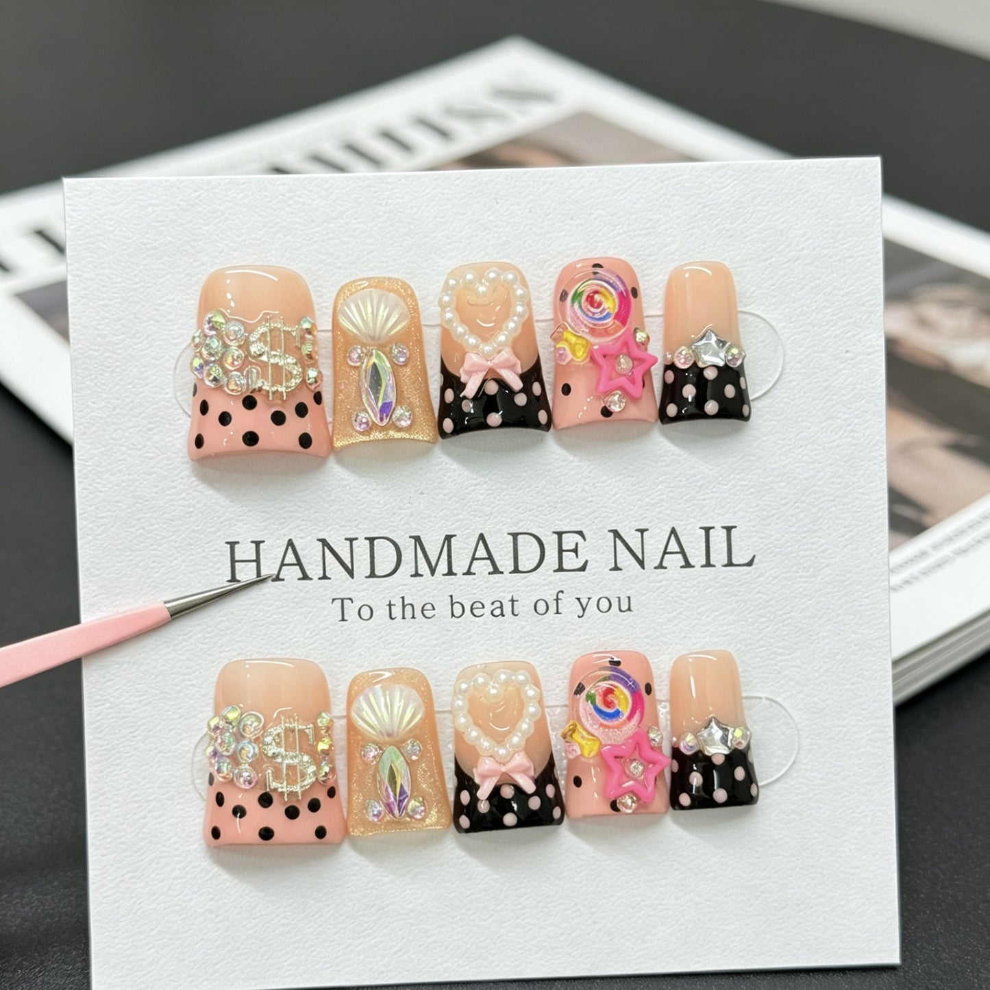 Duckbill dance music cool style Duckbill mouth black French-style handmade decorative nails nail stickers