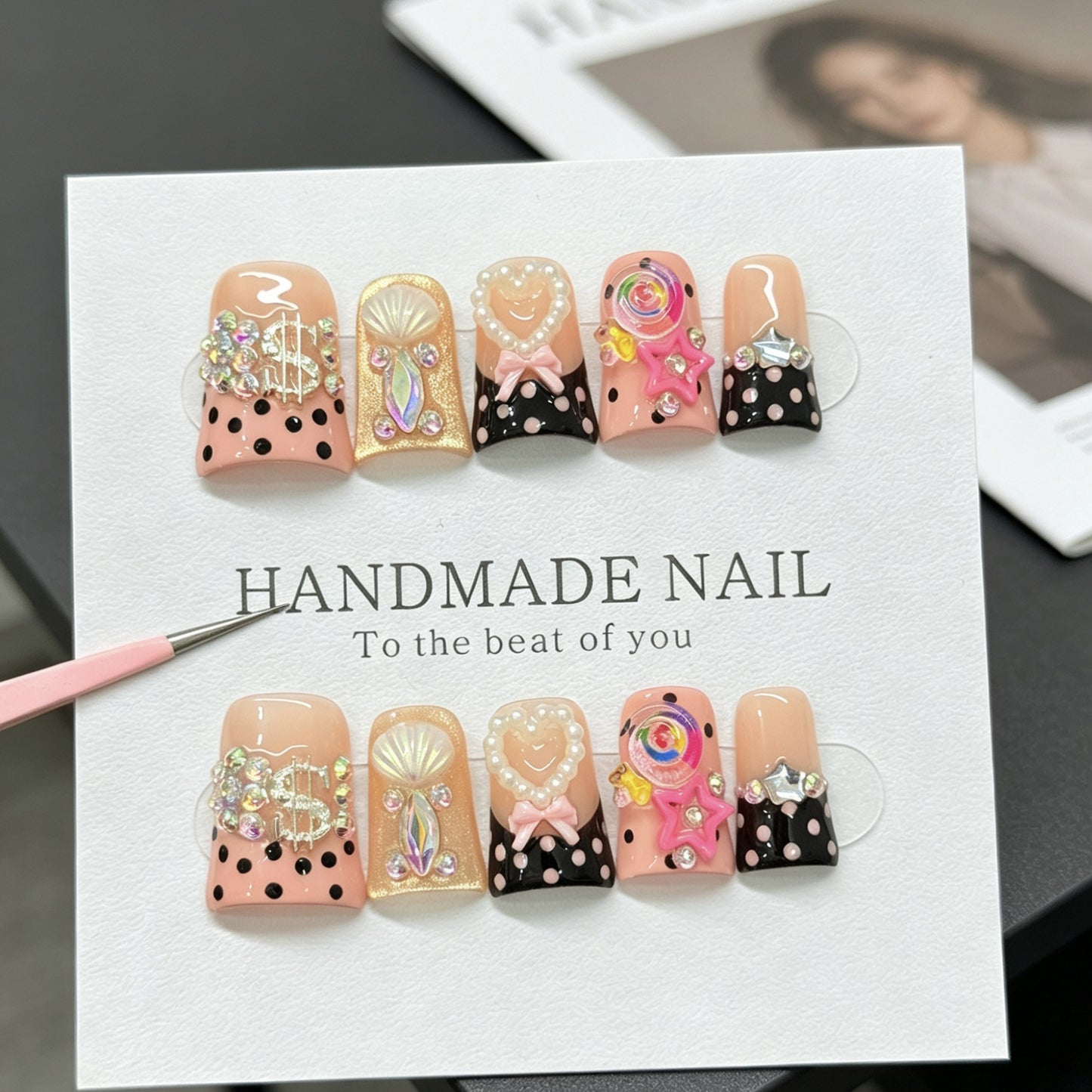 Duckbill dance music cool style Duckbill mouth black French-style handmade decorative nails nail stickers