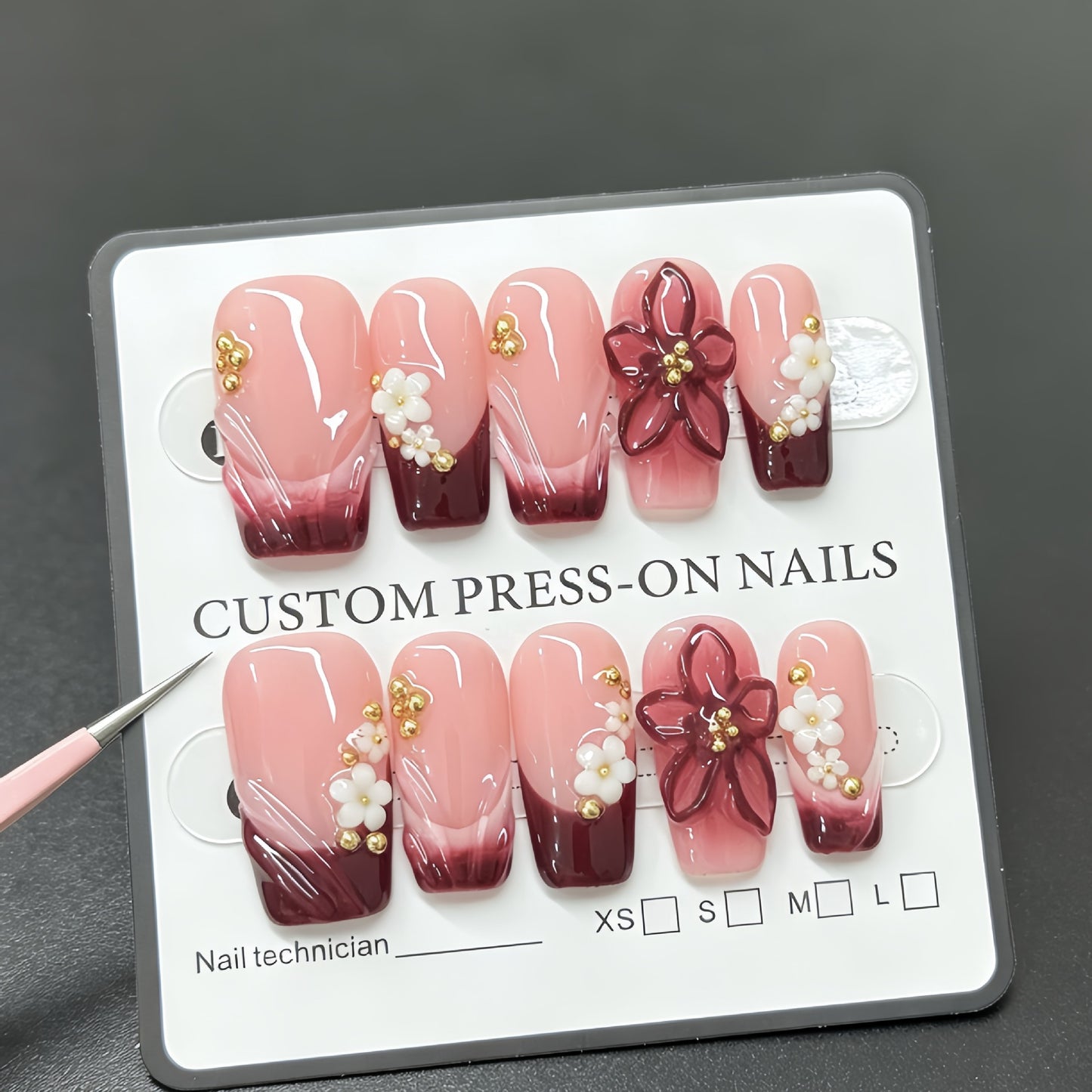 Handmade wearable nail art featuring new three-dimensional engraved floral designs, enhancing your complexion and adding a sophisticated touch to your nails. Nail stickers.
