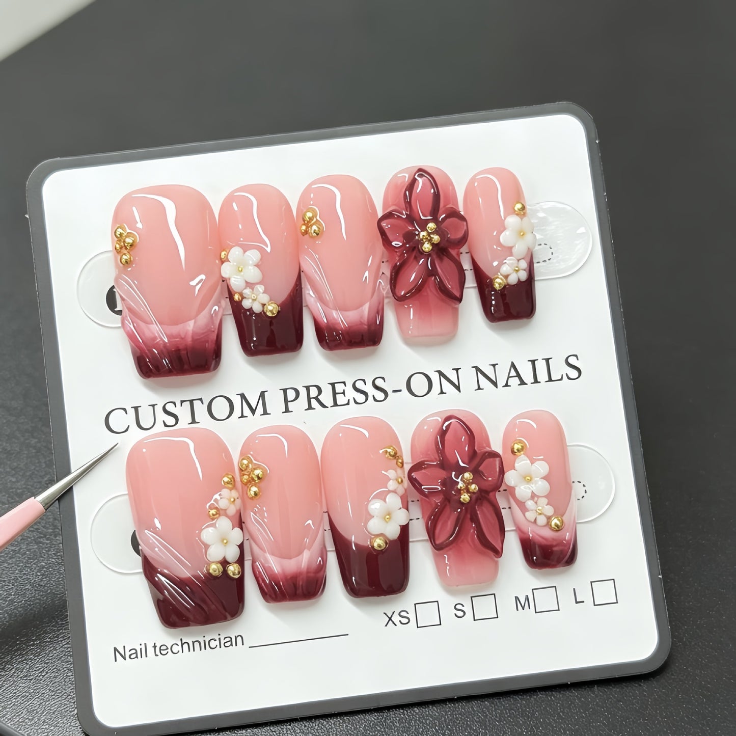 Handmade wearable nail art featuring new three-dimensional engraved floral designs, enhancing your complexion and adding a sophisticated touch to your nails. Nail stickers.