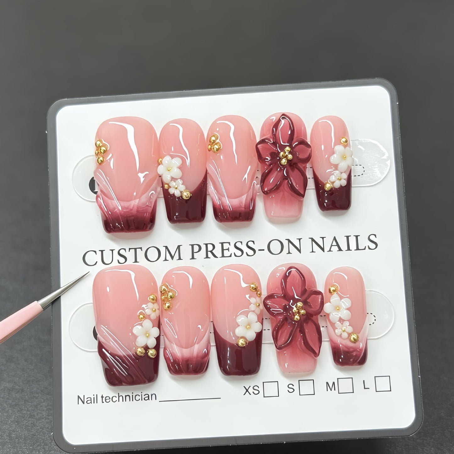 Handmade wearable nail art featuring new three-dimensional engraved floral designs, enhancing your complexion and adding a sophisticated touch to your nails. Nail stickers.