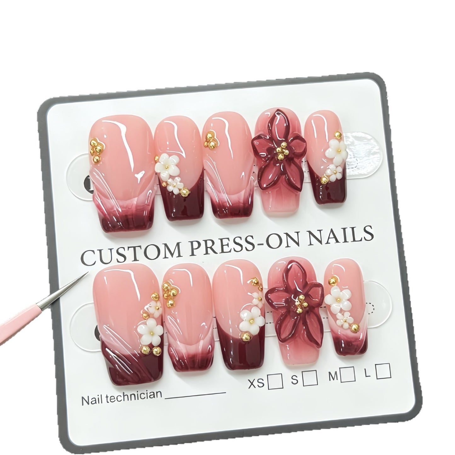 Handmade wearable nail art featuring new three-dimensional engraved floral designs, enhancing your complexion and adding a sophisticated touch to your nails. Nail stickers.